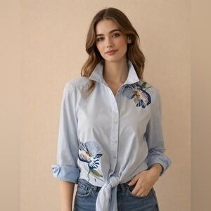Karen Millen Light Blue Embroidered Button Down Shirt